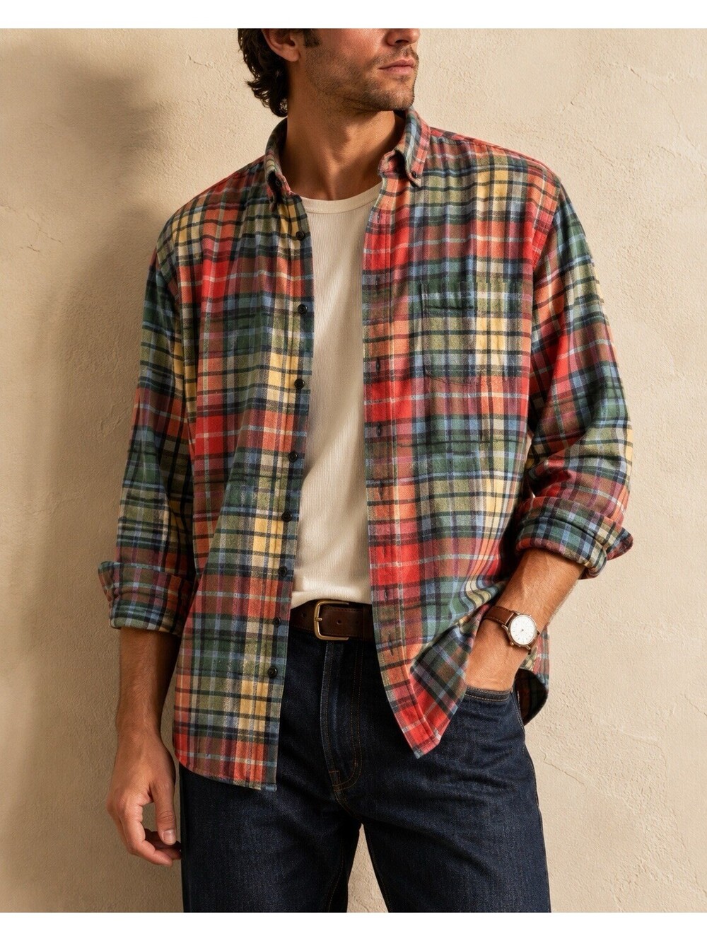 L.L.Bean Flannel Shirt Mens Large Tall L-T Multicolor Plaid 100% Cotton